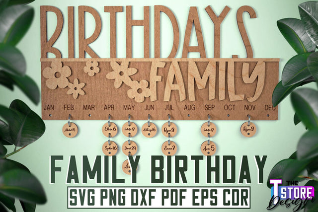 Family Birthdays Laser Cut | Wall Board Design | CNC Files SVG The T Store Design 