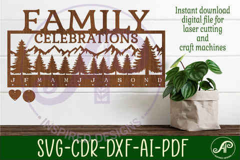 Family celebrations Calendar SVG laser cut file SVG APInspireddesigns 