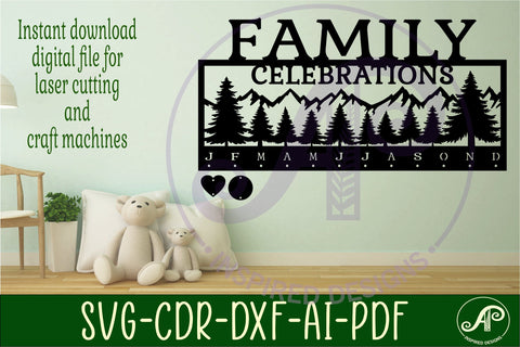 Family celebrations Calendar SVG laser cut file SVG APInspireddesigns 