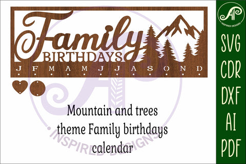 Family celebrations mountains Calendar SVG laser cut file SVG APInspireddesigns 