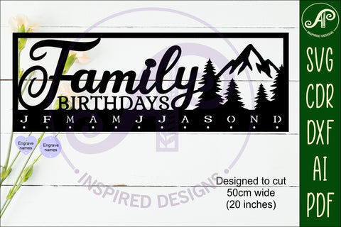 Family celebrations mountains Calendar SVG laser cut file SVG APInspireddesigns 