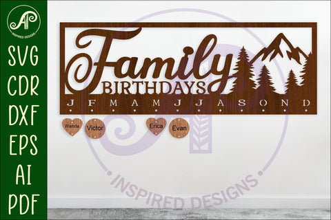 Family celebrations mountains Calendar SVG laser cut file SVG APInspireddesigns 