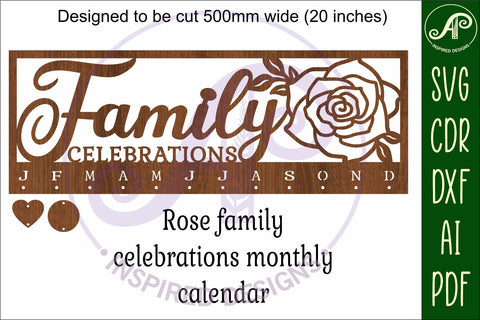 Family celebrations Rose Calendar SVG laser cut file SVG APInspireddesigns 
