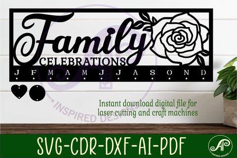 Family celebrations Rose Calendar SVG laser cut file SVG APInspireddesigns 