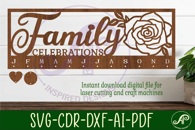 Family celebrations Rose Calendar SVG laser cut file SVG APInspireddesigns 