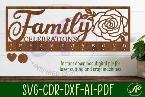Family celebrations Rose Calendar SVG laser cut file SVG APInspireddesigns 