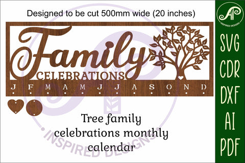 Family celebrations tree Calendar SVG laser cut file SVG APInspireddesigns 