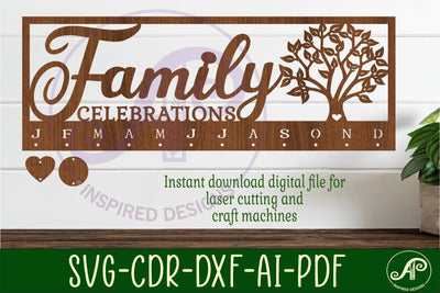 Family celebrations tree Calendar SVG laser cut file SVG APInspireddesigns 