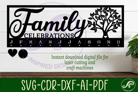 Family celebrations tree Calendar SVG laser cut file SVG APInspireddesigns 