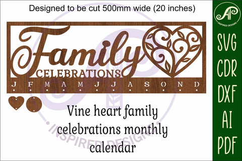 Family celebrations vine heart Calendar SVG laser cut file SVG APInspireddesigns 