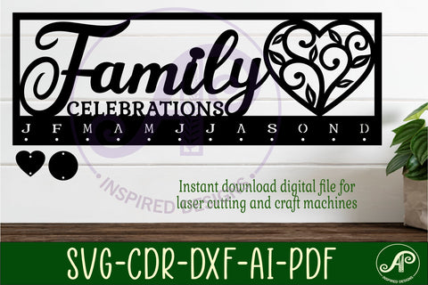 Family celebrations vine heart Calendar SVG laser cut file SVG APInspireddesigns 