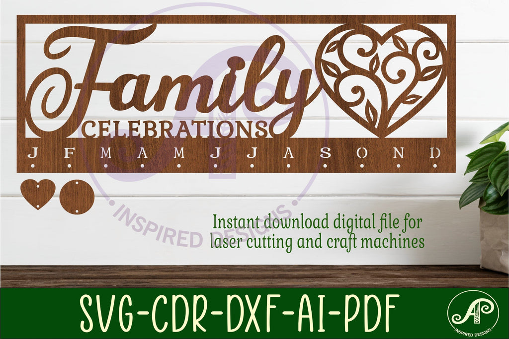 Family celebrations vine heart Calendar SVG laser cut file - So Fontsy
