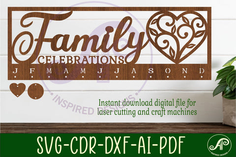 Family celebrations vine heart Calendar SVG laser cut file SVG APInspireddesigns 