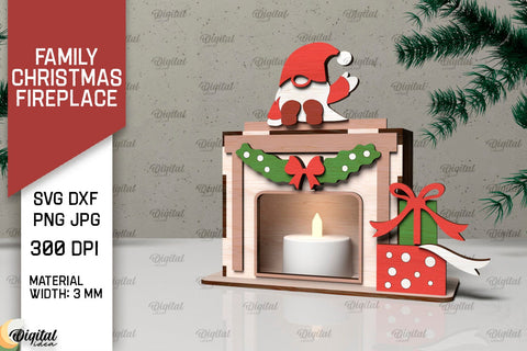 Family Christmas Fireplace Laser Cut Bundle. XMas Decor SVG SVG Evgenyia Guschina 