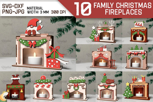 Family Christmas Fireplace Laser Cut Bundle. XMas Decor SVG SVG Evgenyia Guschina 