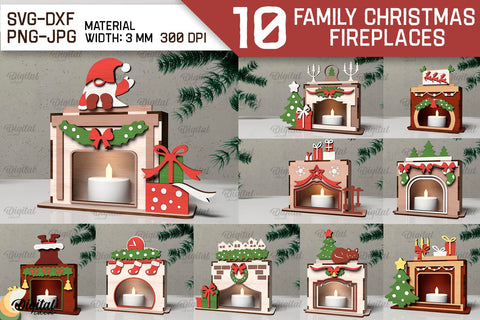 Family Christmas Fireplace Laser Cut Bundle. XMas Decor SVG SVG Evgenyia Guschina 