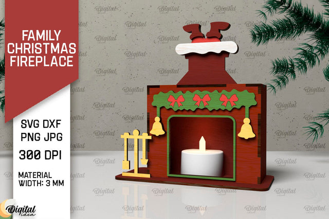 Family Christmas Fireplace Laser Cut. Christmas Decor SVG SVG Evgenyia Guschina 