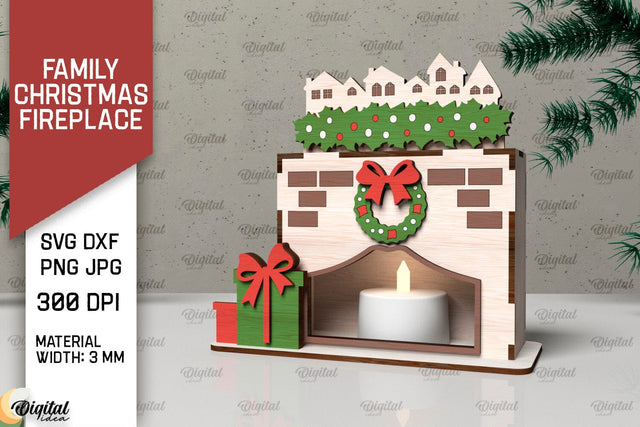Family Christmas Fireplace Laser Cut. Christmas Decor SVG SVG Evgenyia Guschina 