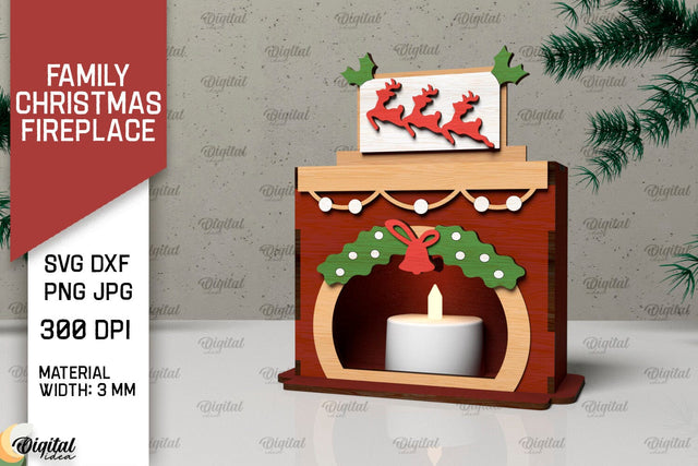 Family Christmas Fireplace Laser Cut. Christmas Decor SVG SVG Evgenyia Guschina 
