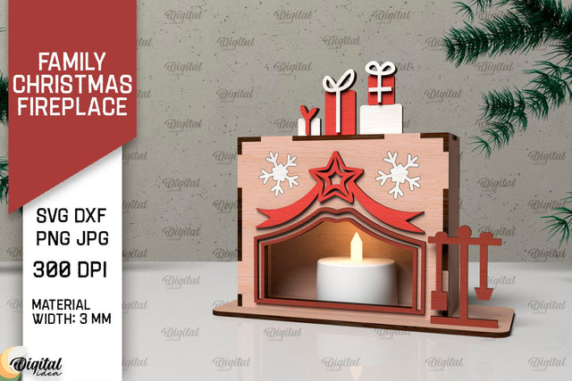 Family Christmas Fireplace Laser Cut. Christmas Decor SVG SVG Evgenyia Guschina 
