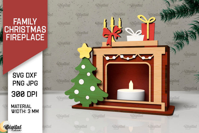 Family Christmas Fireplace Laser Cut. Christmas Decor SVG SVG Evgenyia Guschina 
