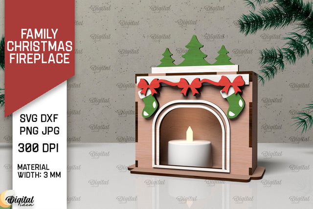 Family Christmas Fireplace Laser Cut. Christmas Decor SVG SVG Evgenyia Guschina 