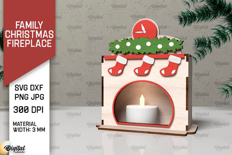 Family Christmas Fireplace Laser Cut. Christmas Decor SVG SVG Evgenyia Guschina 