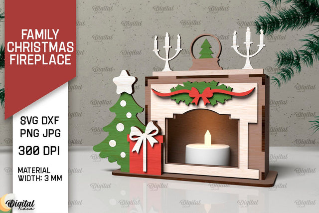 Family Christmas Fireplace Laser Cut. Christmas Decor SVG SVG Evgenyia Guschina 