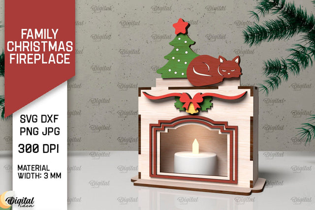 Family Christmas Fireplace Laser Cut. Christmas Decor SVG SVG Evgenyia Guschina 