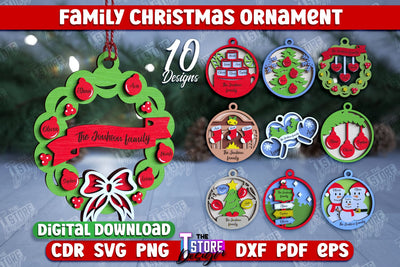 Family Christmas Ornament Bundle | Christmas Gift Idea | Christmas Tree Toy | CNC Files SVG The T Store Design 
