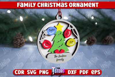 Family Christmas Ornament | Christmas Gift Idea | Christmas Tree Toy | CNC File SVG The T Store Design 