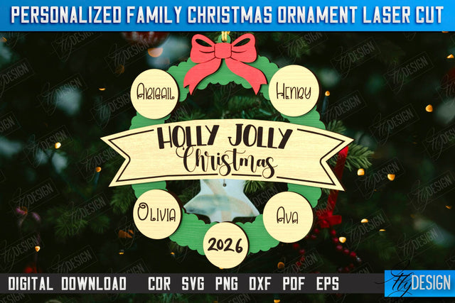 Family Christmas Ornament Laser Cut | Layered Christmas Tree Toy | Christmas Décor | Holidays | Personalized Hanging Tree Toy | CNC File SVG Fly Design 