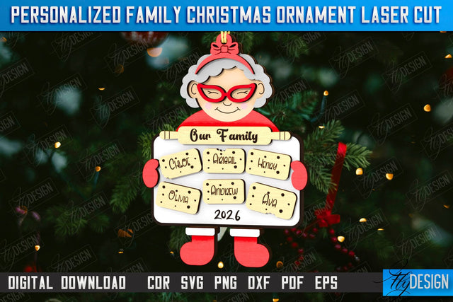 Family Christmas Ornament Laser Cut | Layered Christmas Tree Toy | Christmas Décor | Holidays | Personalized Hanging Tree Toy | CNC File SVG Fly Design 