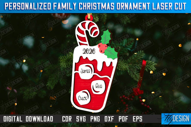 Family Christmas Ornament Laser Cut | Layered Christmas Tree Toy | Christmas Décor | Holidays | Personalized Hanging Tree Toy | CNC File SVG Fly Design 
