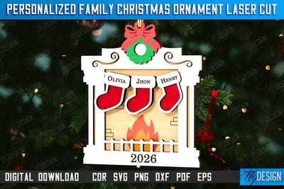 Family Christmas Ornament Laser Cut | Layered Christmas Tree Toy | Christmas Décor | Holidays | Personalized Hanging Tree Toy | CNC File SVG Fly Design 