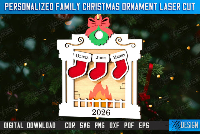 Family Christmas Ornament Laser Cut | Layered Christmas Tree Toy | Christmas Décor | Holidays | Personalized Hanging Tree Toy | CNC File SVG Fly Design 