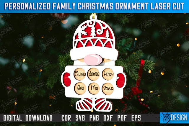 Family Christmas Ornament Laser Cut | Layered Christmas Tree Toy | Christmas Décor | Holidays | Personalized Hanging Tree Toy | CNC File SVG Fly Design 
