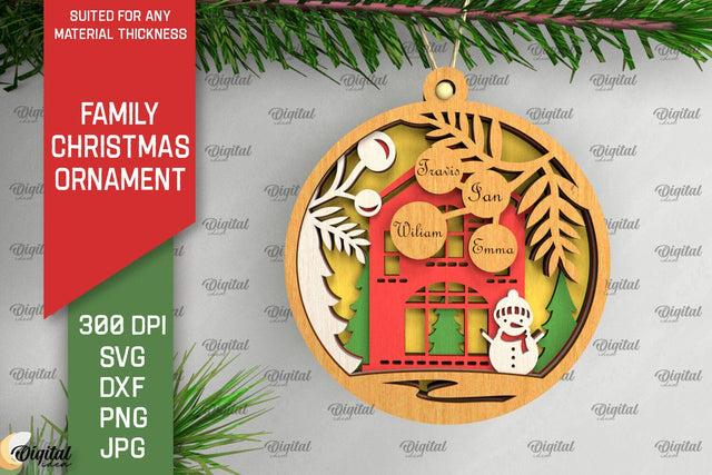 Family Christmas Ornament LaserCut. Christmas Decoration SVG SVG Evgenyia Guschina 