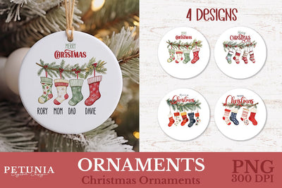 Family Christmas Ornament | Round Christmas Ornament PNG Sublimation Petunia Digital Design 