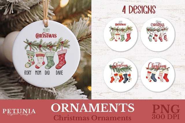 Family Christmas Ornament | Round Christmas Ornament PNG Sublimation Petunia Digital Design 
