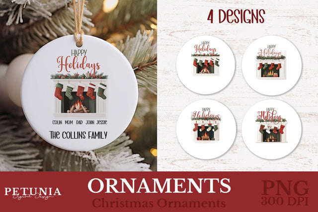 Family Christmas Ornament | Round Christmas Ornament PNG Sublimation Petunia Digital Design 