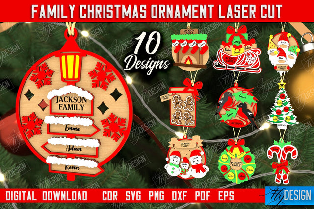 Family Christmas Ornaments Bundle | Christmas Gift Idea | Christmas Tree Toy | CNC Files SVG Fly Design 