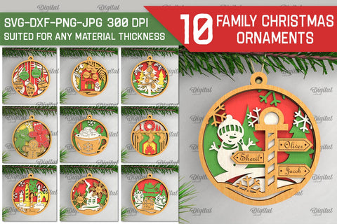 Family Christmas Ornaments Laser Cut Bundle. Christmas SVG SVG Evgenyia Guschina 