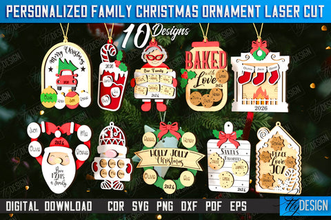 Family Christmas Ornaments Laser Cut Bundle | Layered Christmas Tree Toy | Christmas Décor | Holidays | Personalized Hanging Tree Toy | CNC Files SVG Fly Design 