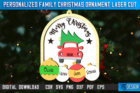 Family Christmas Ornaments Laser Cut Bundle | Layered Christmas Tree Toy | Christmas Décor | Holidays | Personalized Hanging Tree Toy | CNC Files SVG Fly Design 