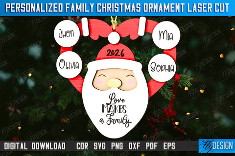 Family Christmas Ornaments Laser Cut Bundle | Layered Christmas Tree Toy | Christmas Décor | Holidays | Personalized Hanging Tree Toy | CNC Files SVG Fly Design 