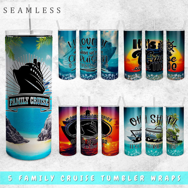 Family Cruise Tumbler Wraps Bundle, 20 Oz Skinny Tumbler Family Cruise Sublimation Designs, Seamless Family Cruise 2025 PNG, 5 Designs Sublimation HappyDesignStudio 