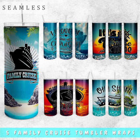 Family Cruise Tumbler Wraps Bundle, 20 Oz Skinny Tumbler Family Cruise Sublimation Designs, Seamless Family Cruise 2025 PNG, 5 Designs Sublimation HappyDesignStudio 