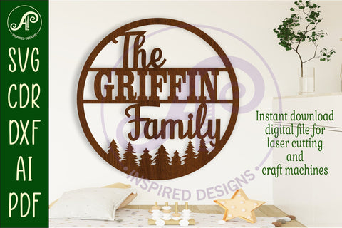 Family forest suname sign svg laser cut template SVG APInspireddesigns 
