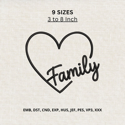 Family Heart Machine Embroidery Design – Family Love Script Heart Embroidery File Embroidery/Applique DESIGNS PatternFeed8 